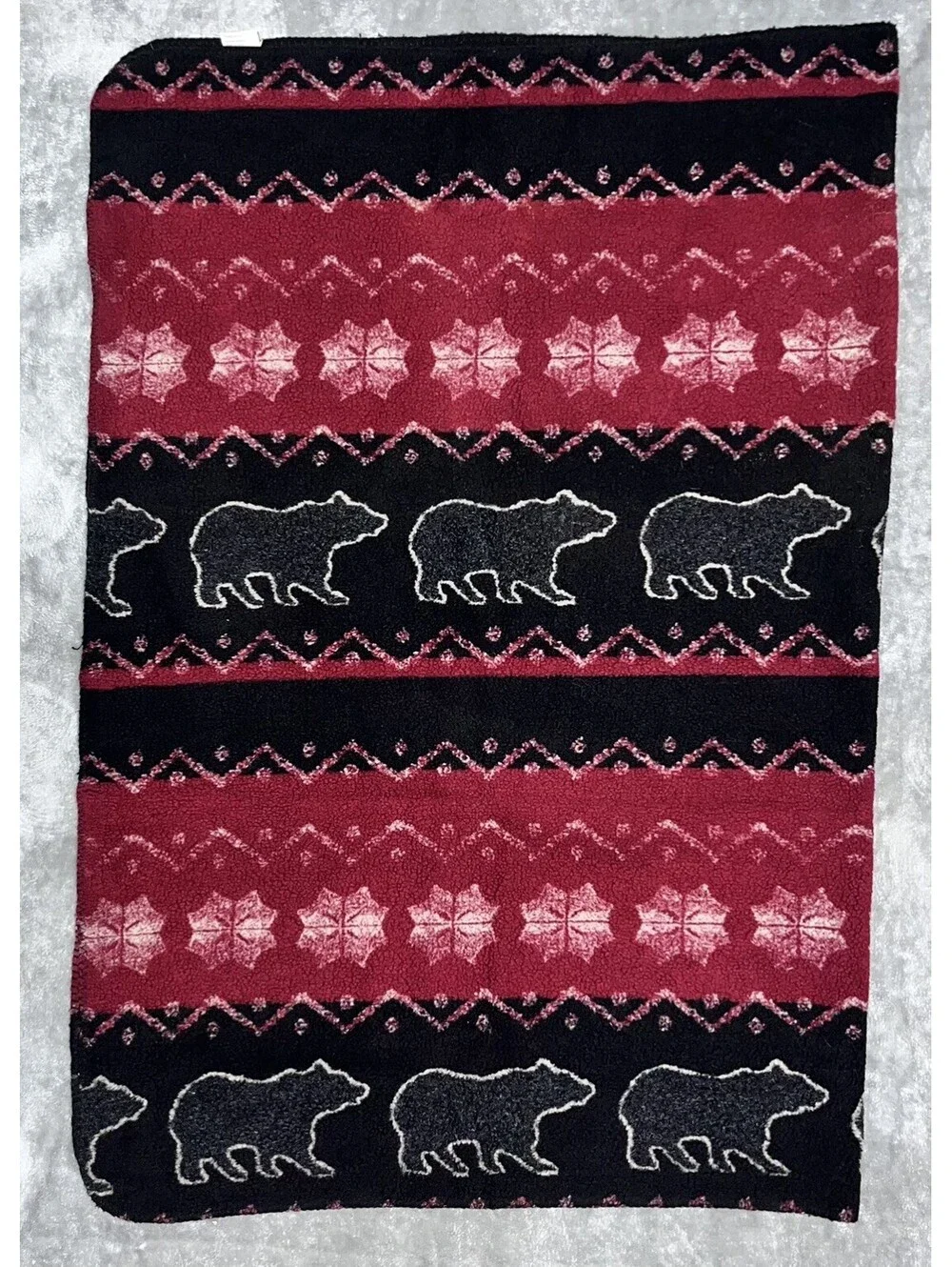 VTG Woolrich Home Fleece Blanket CABIN FARMHOUSE Black Bear Fair Isle 50